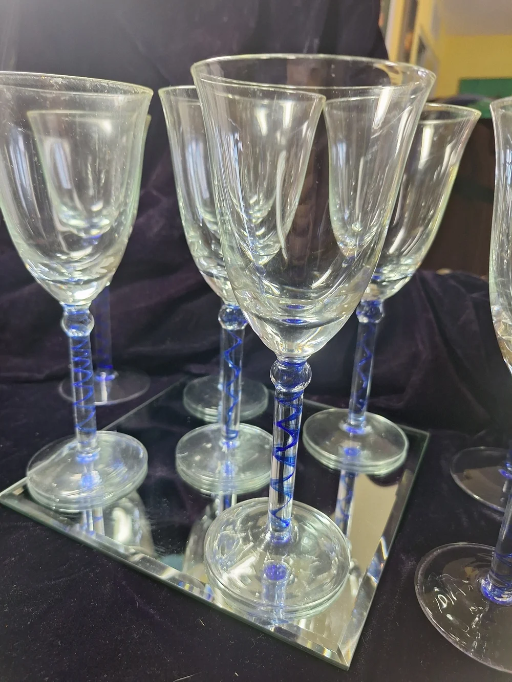 Blue Stem Crystal Wine Glasses - Set of 8